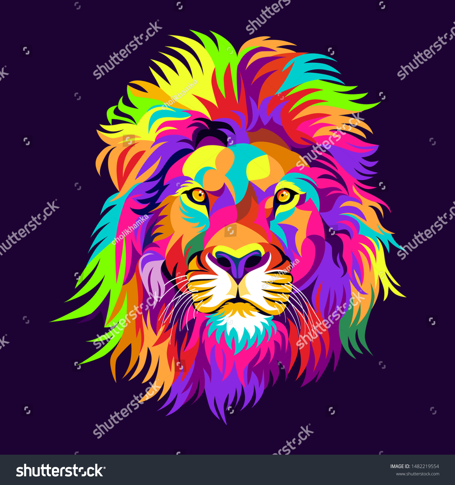 stock-vector-colorful-lions-modern-pop-art-style-dark-blue-background-vector-1482219554